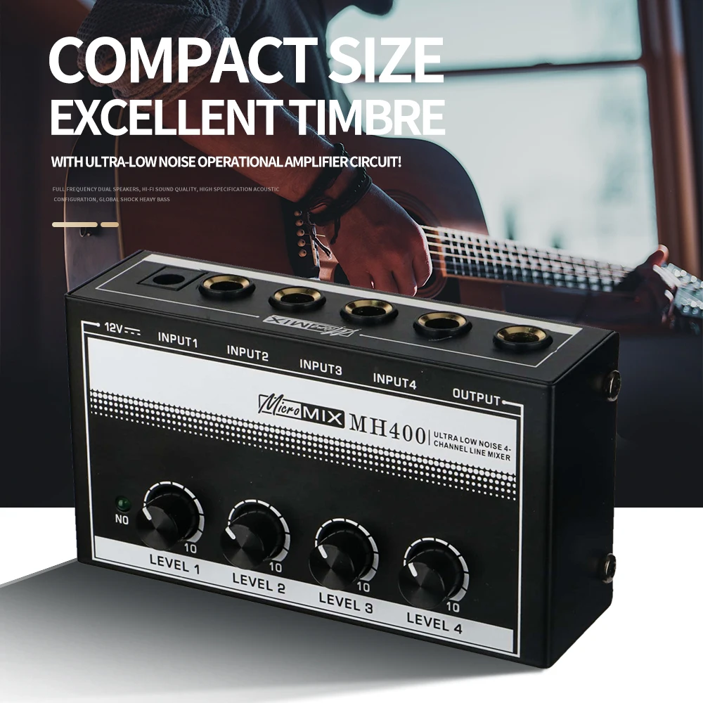 Миниатюрный линейный миксер MH400 с низким уровнем шума 4 канала аудиомиксер и 3