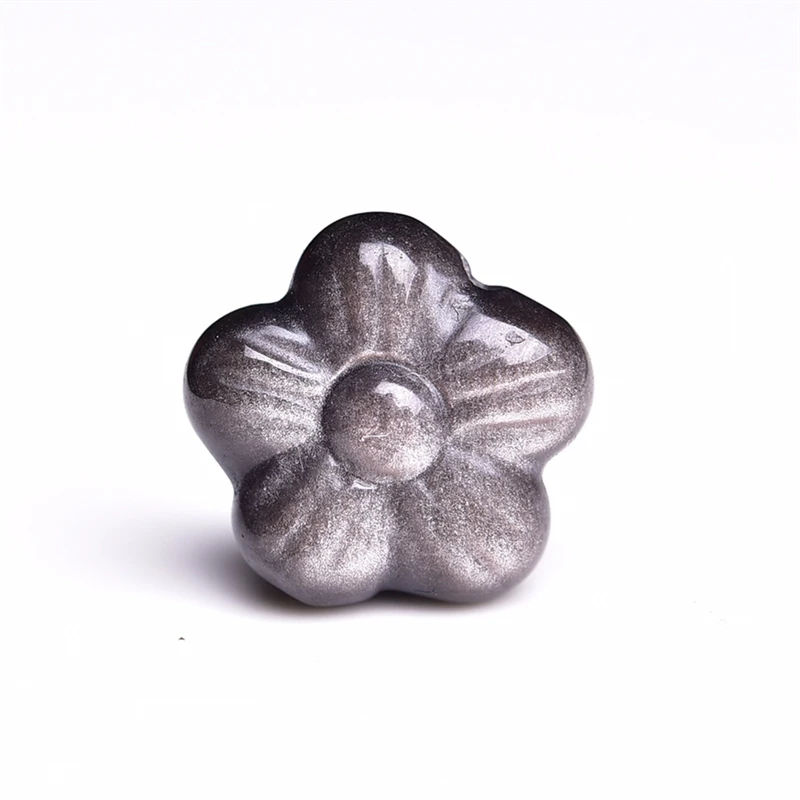 5 шт. кулон из натурального серебра обсидиан с маленьким цветком резьба