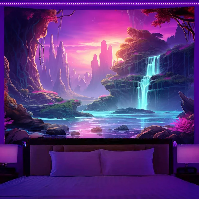 

Флуоресцентный гобелен кошка леопард фантазийный пейзаж настенная Подвеска для дома спальни комната искусственный хиппи украшение фоновая ткань