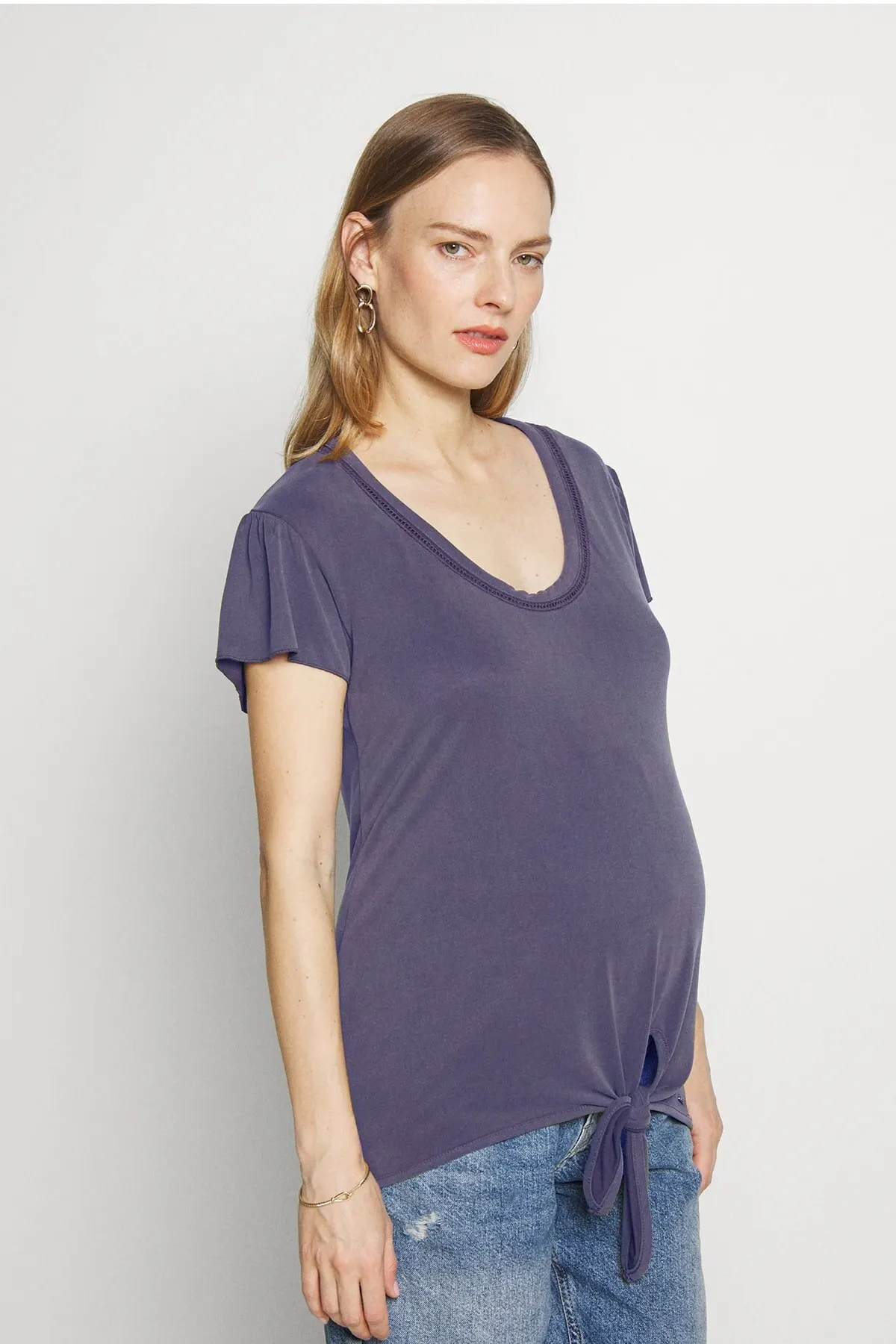 

Maternity Fashion Maternity Lace-up Navy Blue Blouse