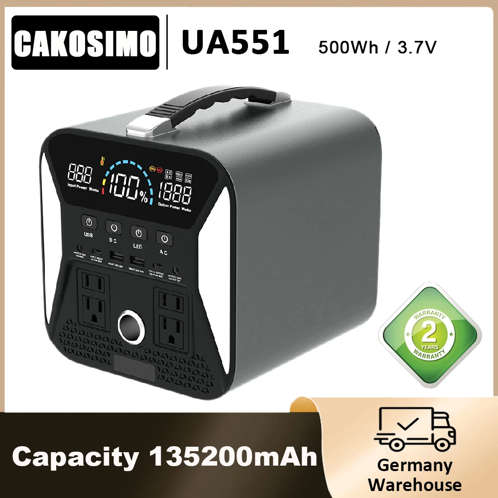 

Cakosimo 500W Portable Power Station 500WH Solar Generator Battery For Outdoor Camera Drone Emergency Power Supply Fast Charge