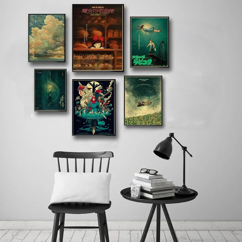 

Hayao Miyazaki Anime Posters Spirited Away Retro Kraft Kiki's Delivery Service Paper Room Home Bar Cafe Decor Art Wall Paintings