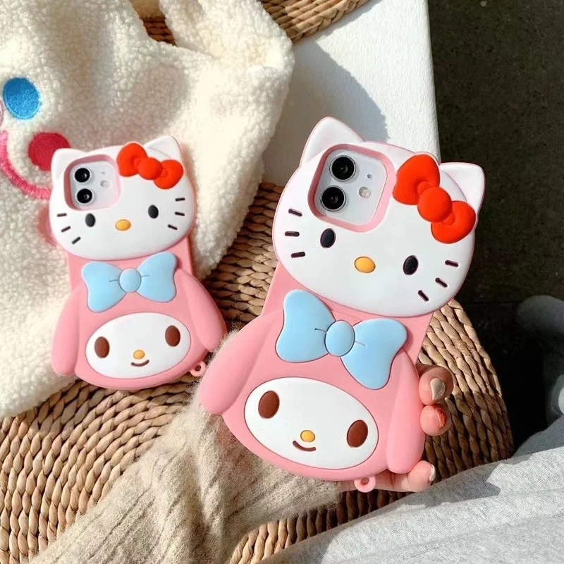 

Милый 3D чехол для телефона HelloKitty для Iphone 11/12/13/13 Pro Max Sanrio мультяшный противоударный мягкий чехол подарок для девочек