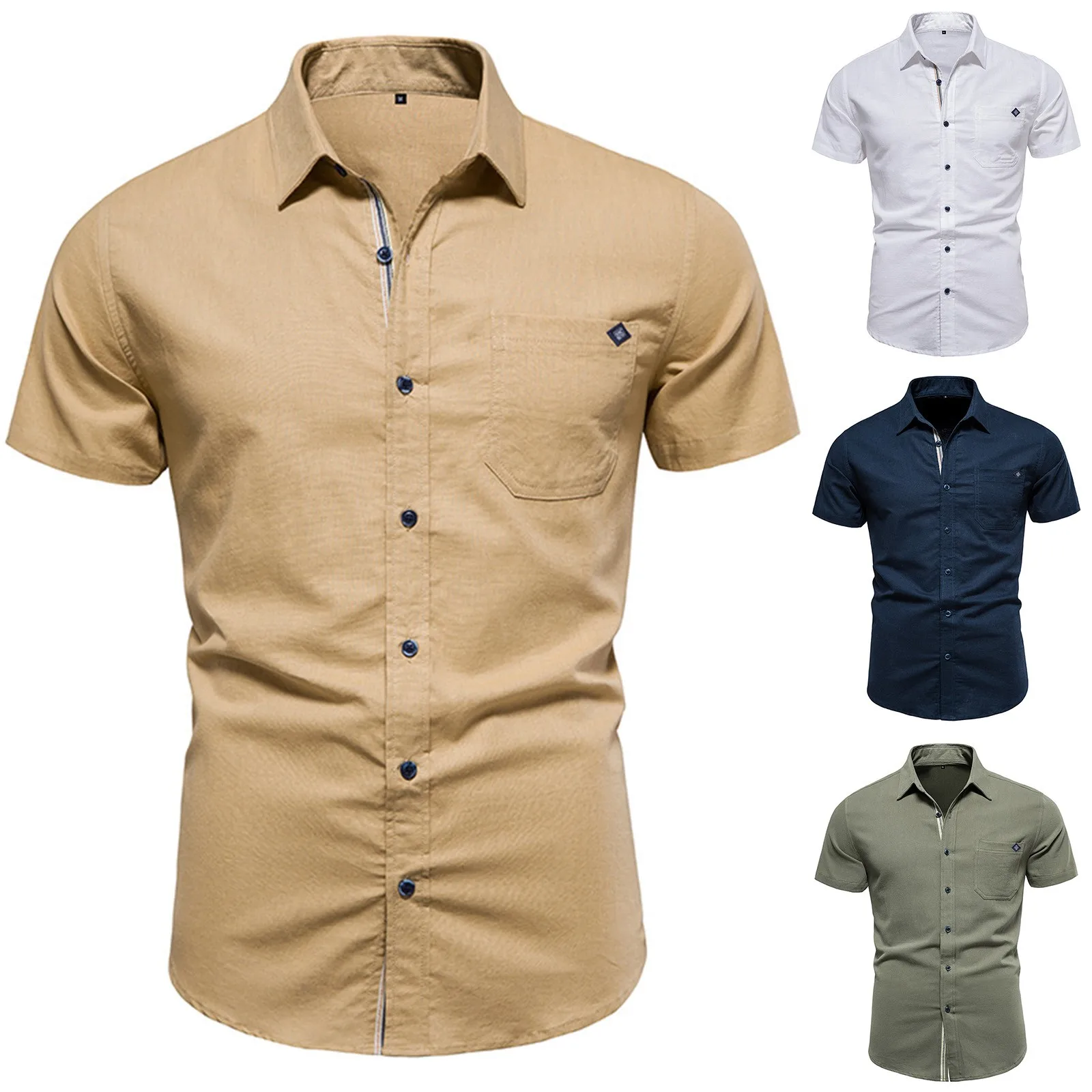 

Yoga Medium Mens Pure Cotton Solid Color Slim Fitting Embroidered Short Sleeved T Shirts with Pockets Corduroy Button down