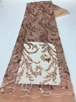 heavy peach sequins lace fabric with bead sequins for bridal dress luxury evening dress french lace 5 yards