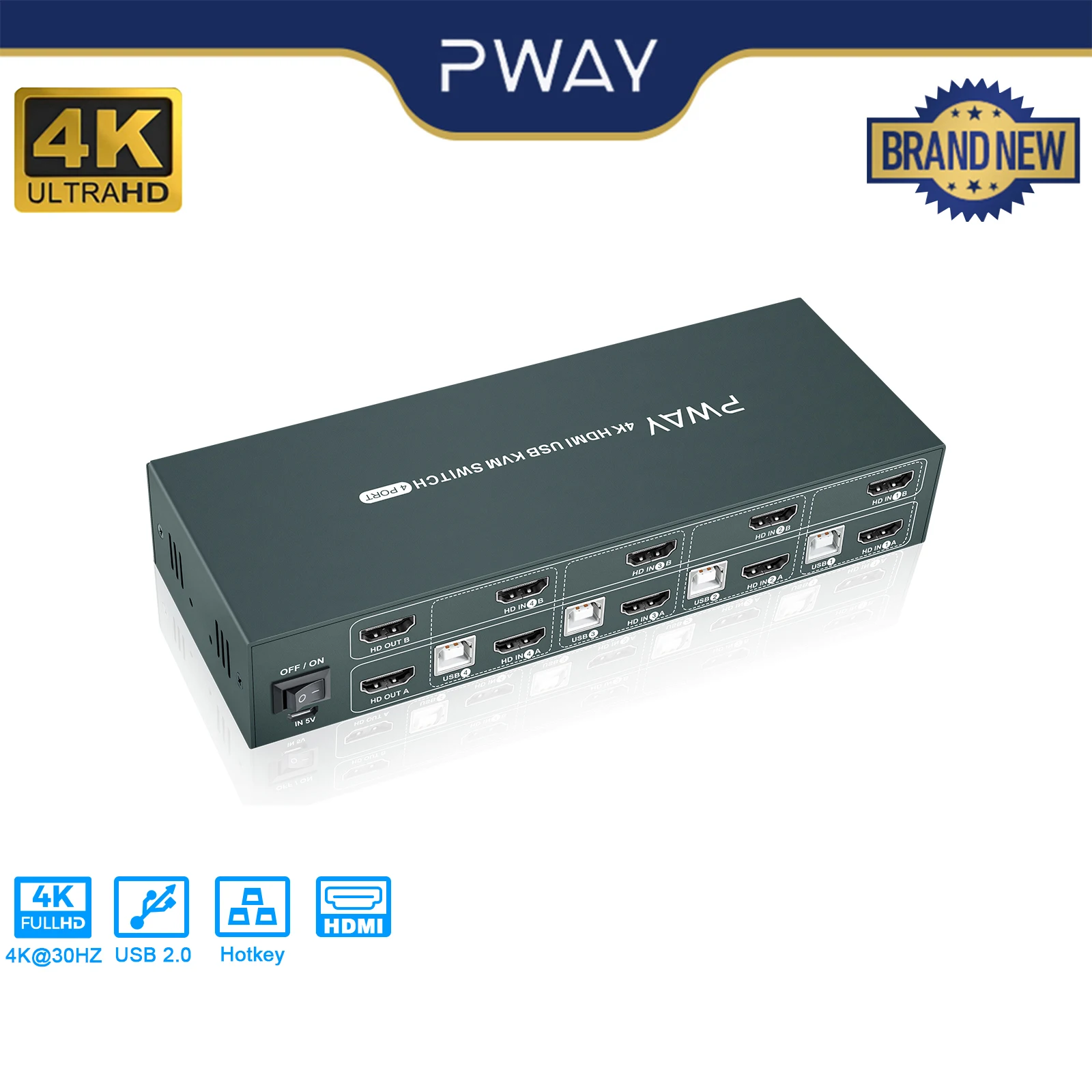Переключатель PWAY KVM HDMI 4 в 2 выход Поддержка разрешения 4K @ 30 Гц четыре USB2.0 клавиатура и мышь стандарт для ПК ноутбука