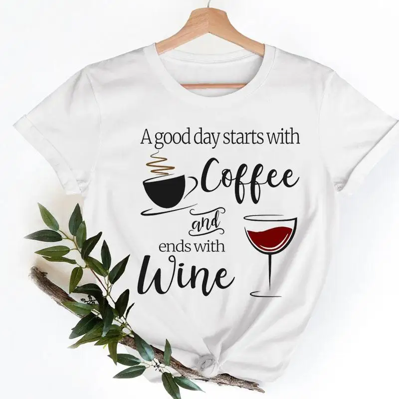 

Women Clothes Coffee Love Cute Wine T-shirts Ladies Fashion Casual Female Tee Clothing Cartoon Short Sleeve Graphic Tshirt