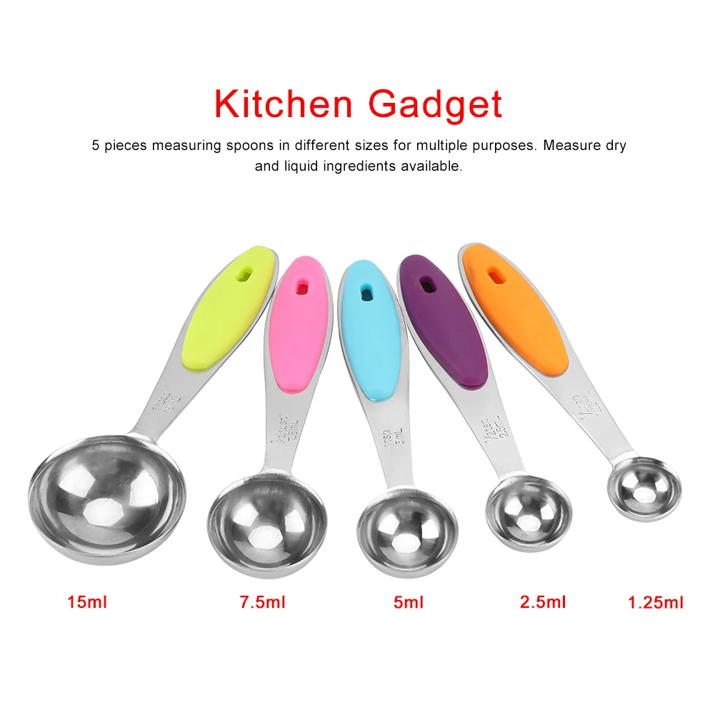 

5Pcs Stainless Steel Measuring Spoon for Dry Liquid Ingredients Kitchen Gadget Cooking Tool