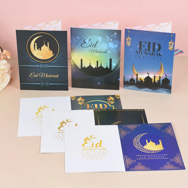 

5pcs Eid Mubarak Invitation Cards Ramadan Decoration Moon Mosque Festival Greeting Card For Home Eid Al-Fitr Gift Islamic Muslim