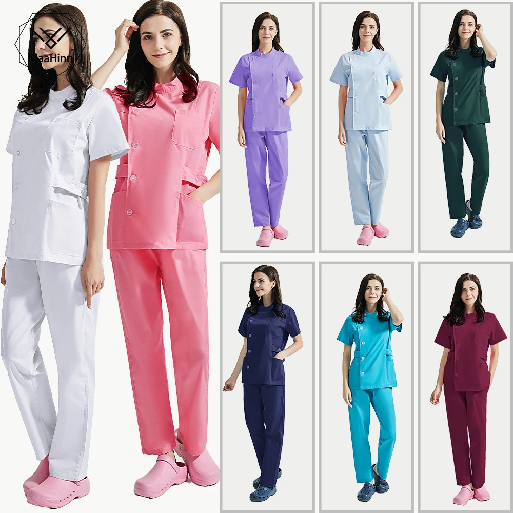 

Wholesale Veterinary Dentist Nurse Suit Fashion Women Beauty Scrub Clothes Spa Nurse Soild Color Hospital Lab Medical Uniform