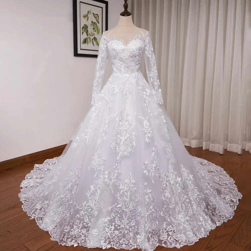 

2024 Princess Ball Gown Wedding Dress long sleeve sweetheart plus size robe de mariee Lace beading bride dress court train