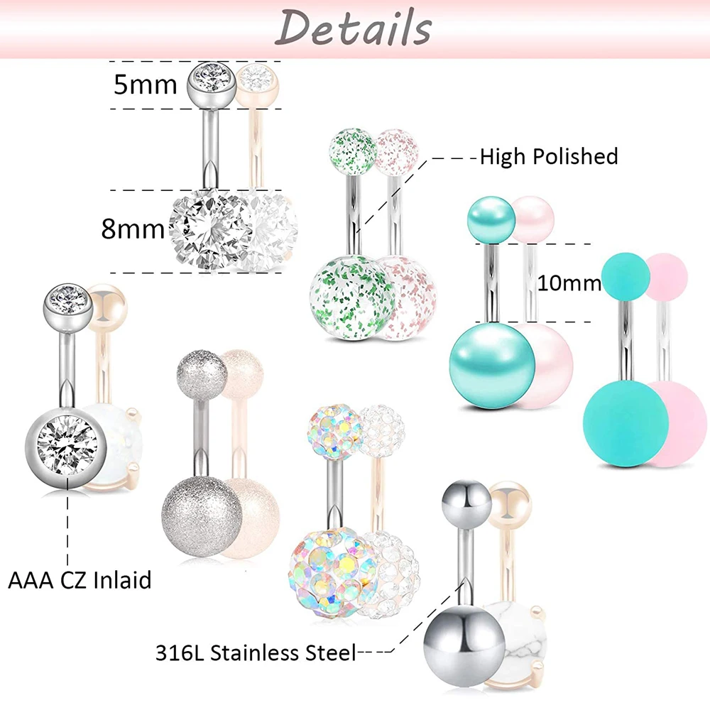 Кольцо на пупок из хирургической стали 16 видов |