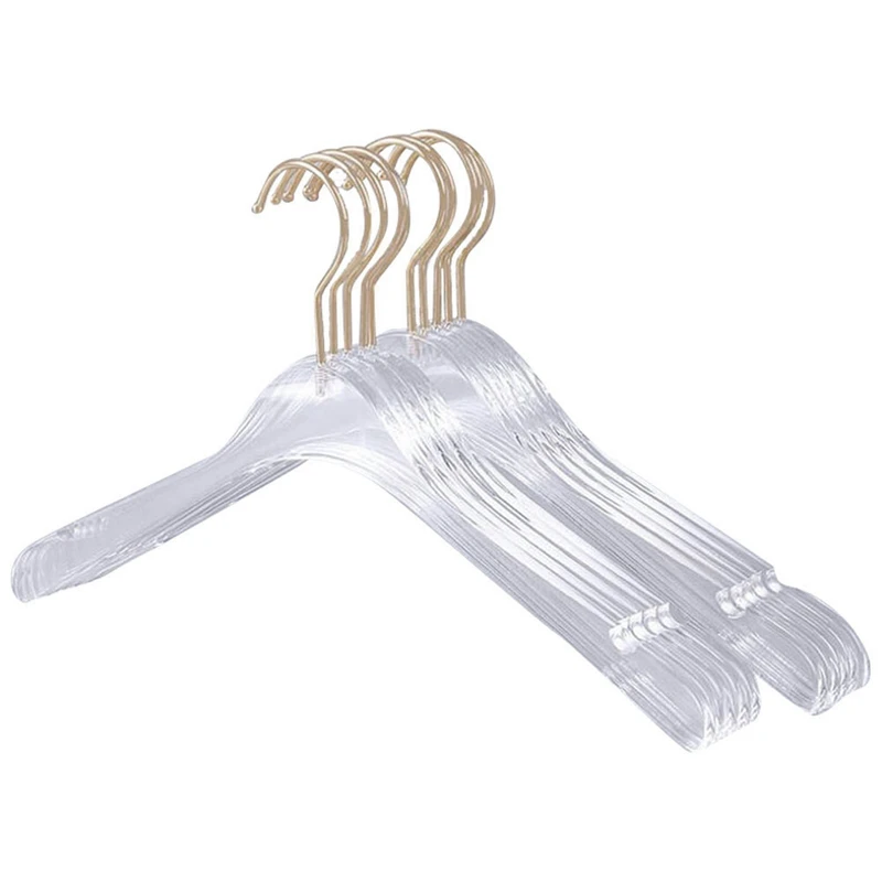 

10 Pcs Clear Acrylic Crystal Clothes Hanger With Gold Hook, Transparent Luxury Shirts Dress Hanger With Notches
