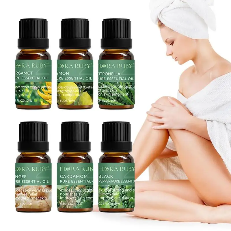 

Fragrance Oil Set 10ml Essential Blends Kit With 6Pcs Cardamom Lemon Cardamom Lemongrass Black Pepper Ginger For Home Yoga