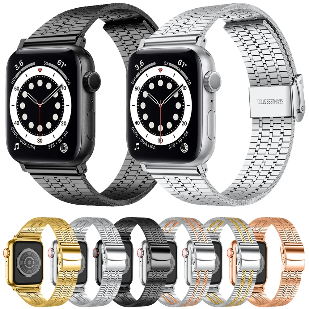 

Металлический ремешок для Apple Watch Band 7 Se 6 5 41 мм 45 мм 44 мм 40 мм, браслет из нержавеющей стали для iWatch Series 3 38 мм 42 мм