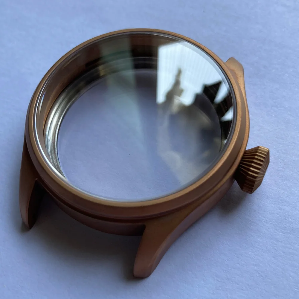 Solid 43mm Tin CUSN8 Bronze Pilot's Watch Case Sapphire Crystal See-through Case Back Fit ETA 6497/6498 Hand Wind Movement