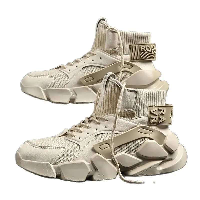 

Autumn Men Mesh Shoes Luxury High-top Beige Sneakers Chunky Heighten Fashion Casual Plus Size Zapatillas Damping Tennis Shoes