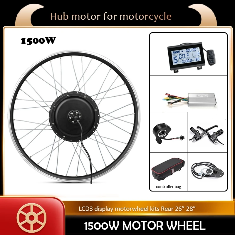 

28in Motor Wheel E-bike Conversion Kits Electric Bike Motor with LCD3 KT 48V 1500W Electric Bicycle Kit Rear Wheel Motor
