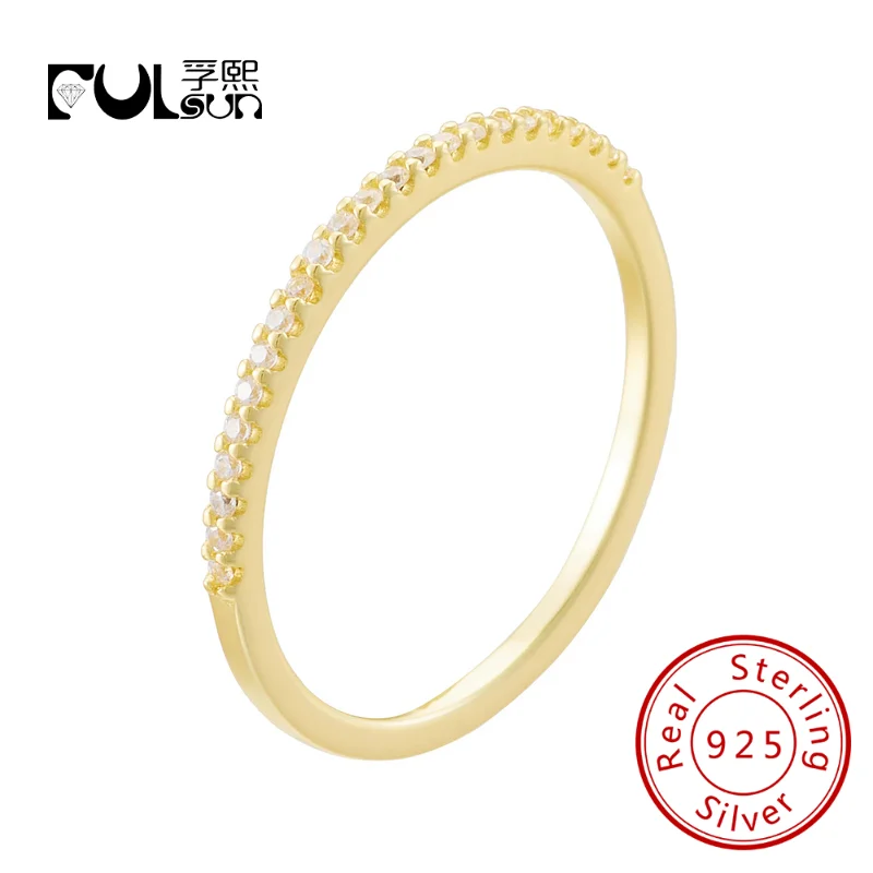 

FULSUN original design zircon tennis 925 sterling silver 14k yellow gold plated trend stacking band ring for women