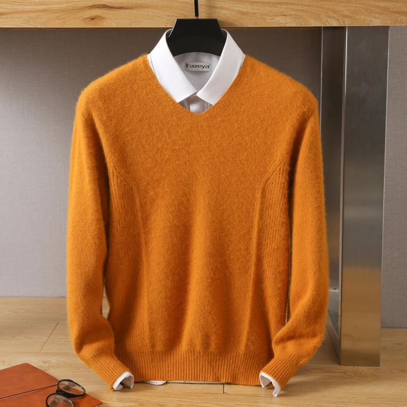 Autumn And Winter 2022 Mink Sweater Men's V-Neck Underlay Knit Shirt with Fashion And Foreign Style Short Loose Long Sleeve Top