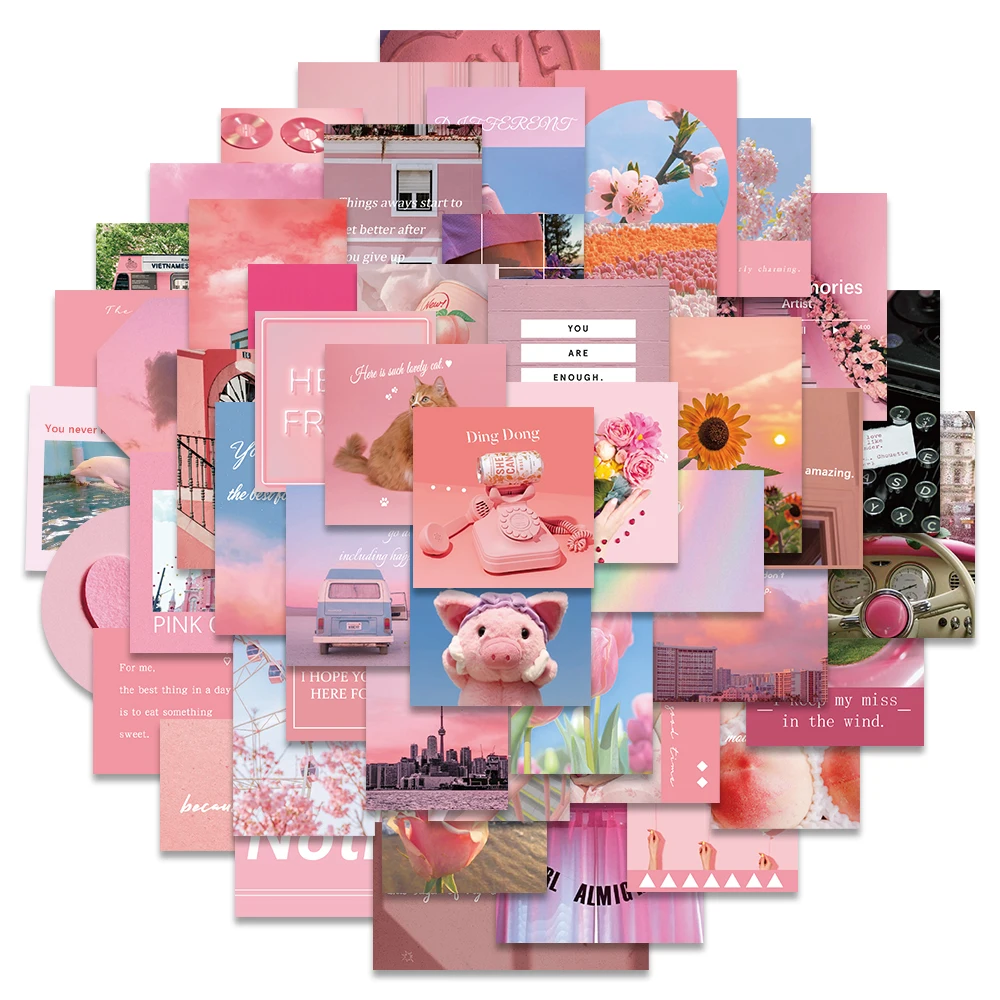 

10/50pcs Vinyl Pink Graffiti Aesthetic Art Stickers For Laptop Luggage Guitar Phone Diary Bicycle Waterproof Decals