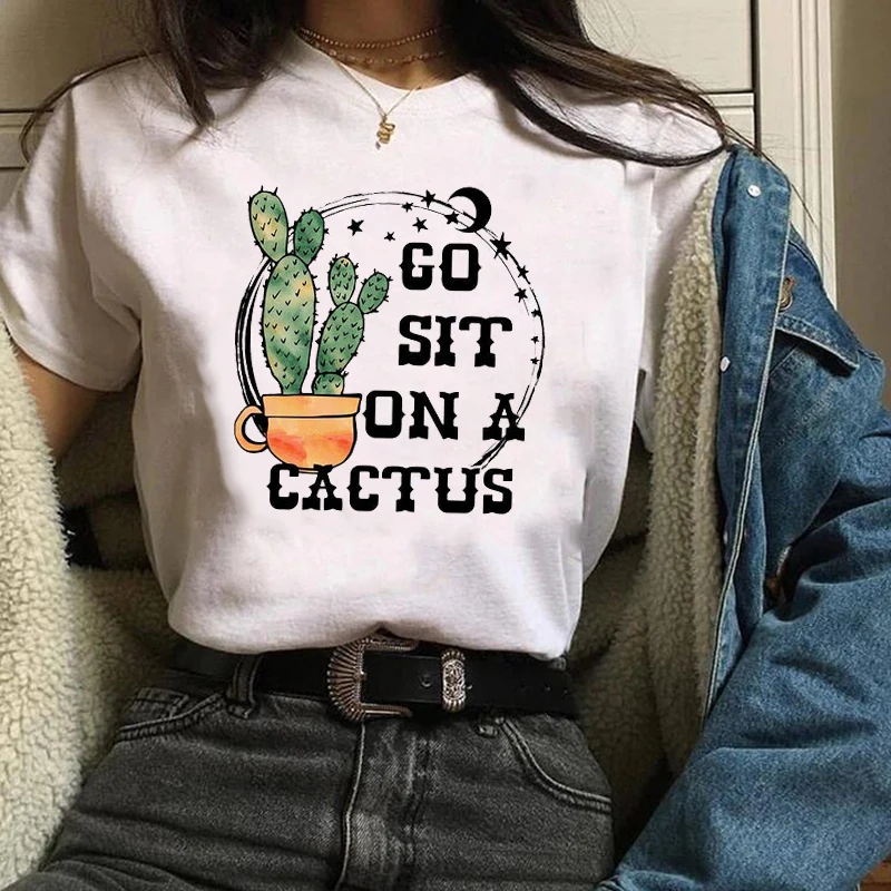 

Women Graphic Cartoon Cactus Plant Casual Trend Cute 90s Ladies Print Vacation Lady Tees Tops Wear T Shirt Womens T-Shirt