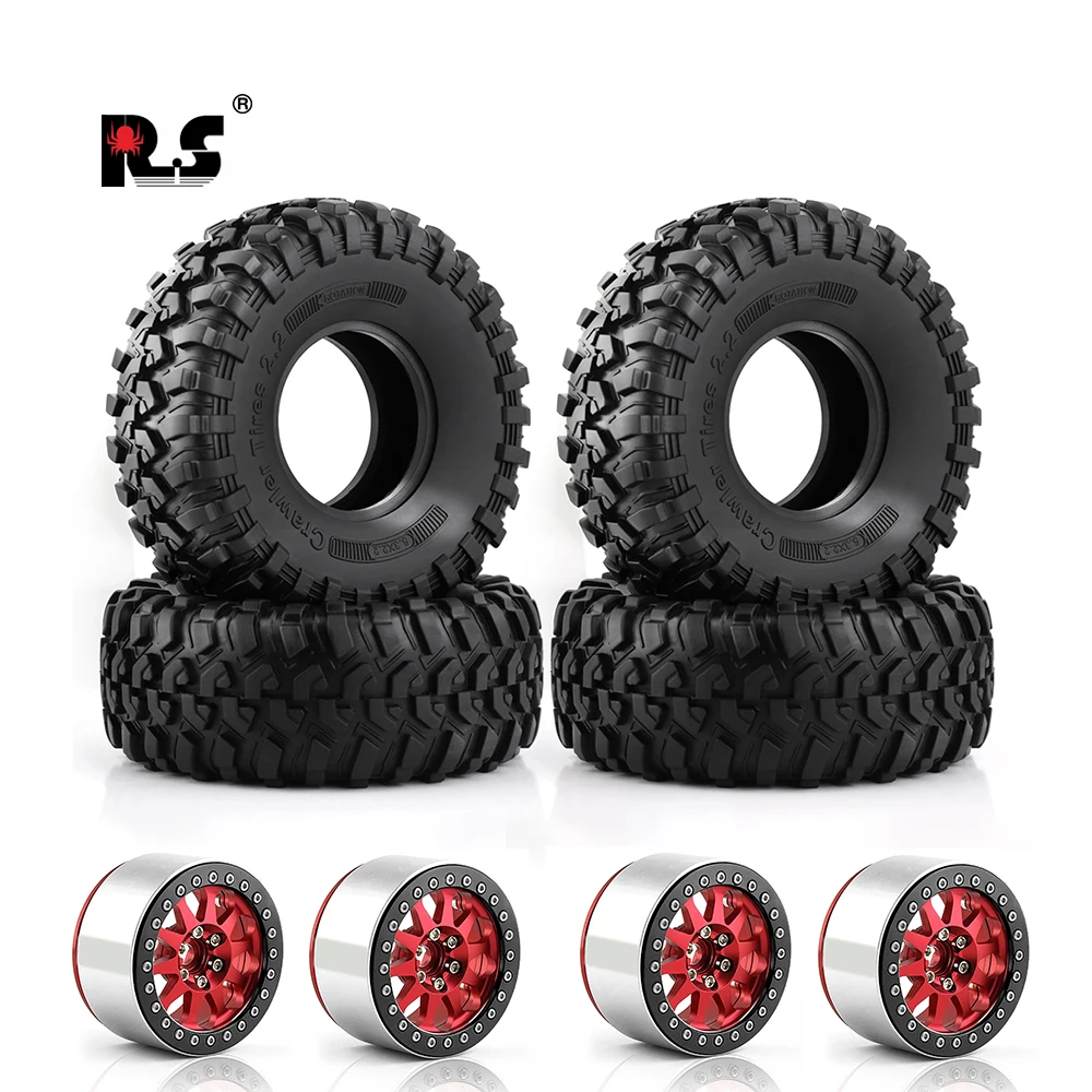 4PCS 2.2 Wheel Tires & Metal Beadlock 10 Spoke Wheel Rim for 1/10 RC Rock Crawler Axial SCX10 90046 TRX-4 RBX10 enlarge