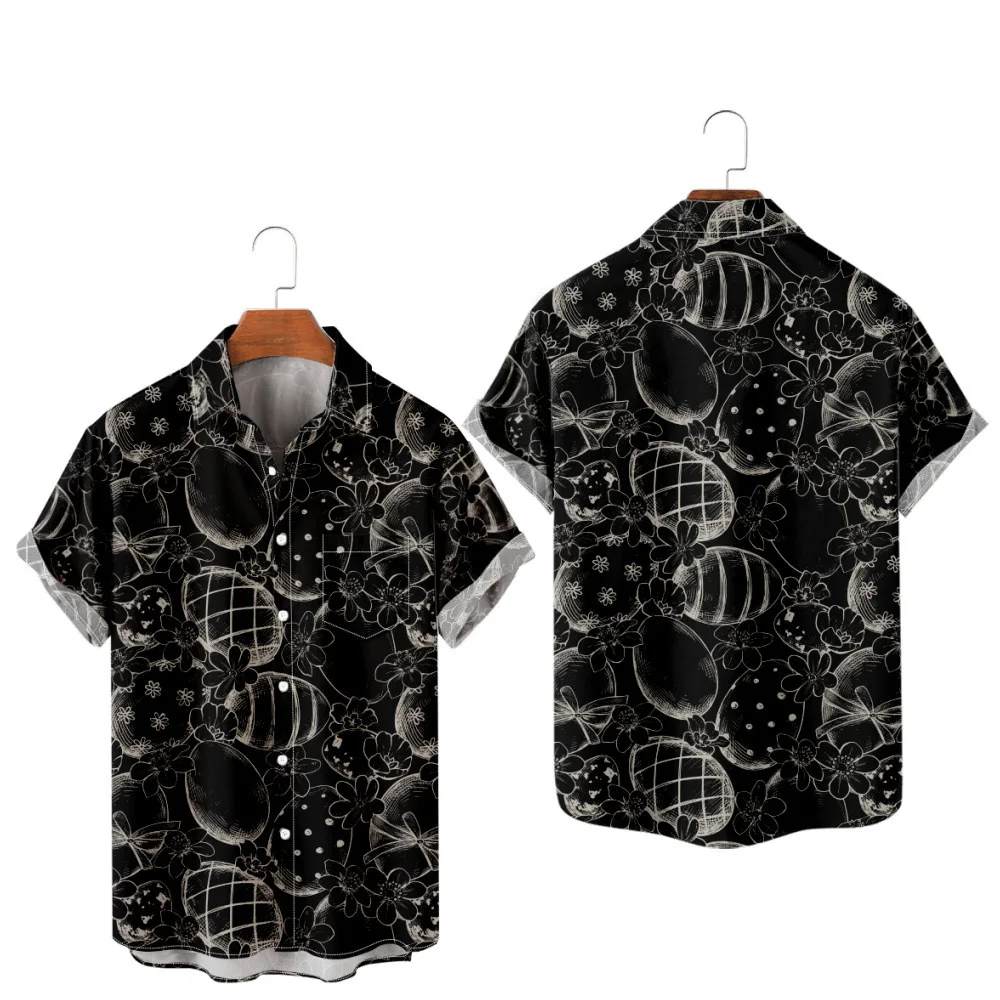 Men's Hawaiian T-Shirt Y2K Hombre Fashion Shirt Easter Egg 3D Print Cozy Casual Short Sleeve Beach Oversized Clothes 4