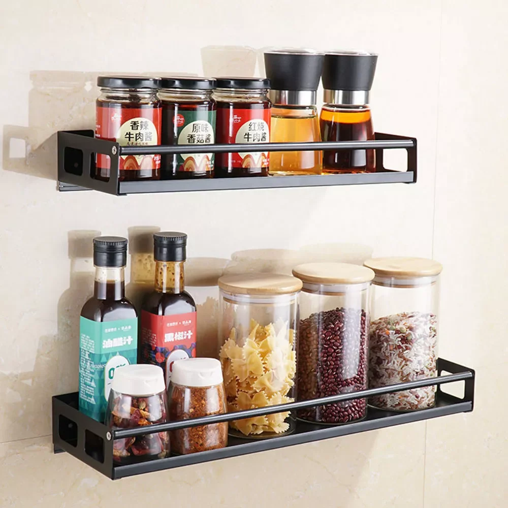

2023 Nordic Kitchen Spice Rack Seasoning Holder Wall-Mounted Spice Organizer Stainless Steel Spice Storage Shelf Kitchen Access