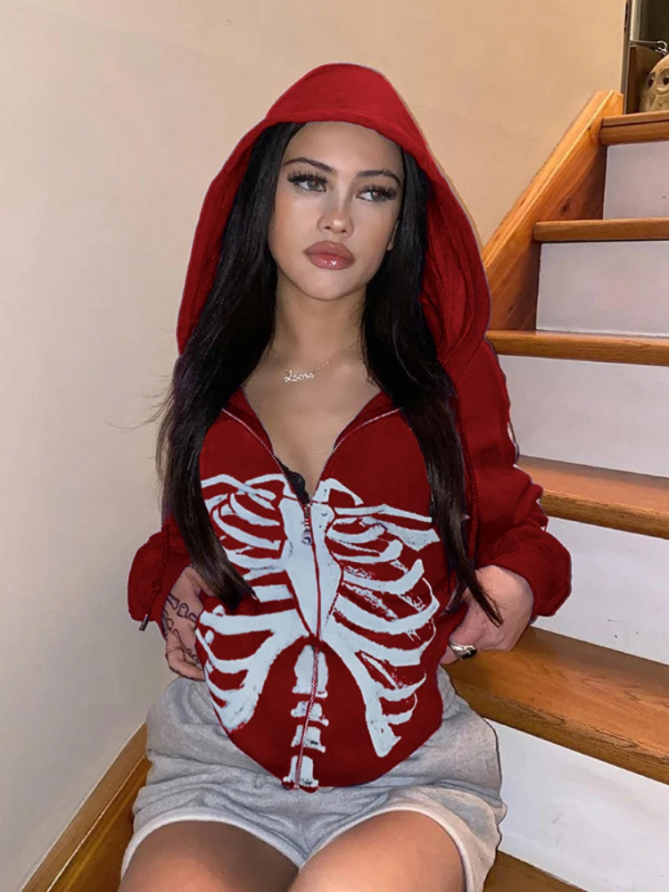 Худи в готическом стиле с принтом черепа | Женская одежда