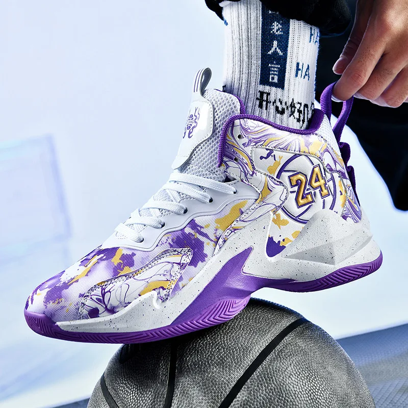 Spring Unisex Purple Men's  Basketball Sneakers Professional High Top Women's Sports Shoes Comfortable Basketball Shoes for Men
