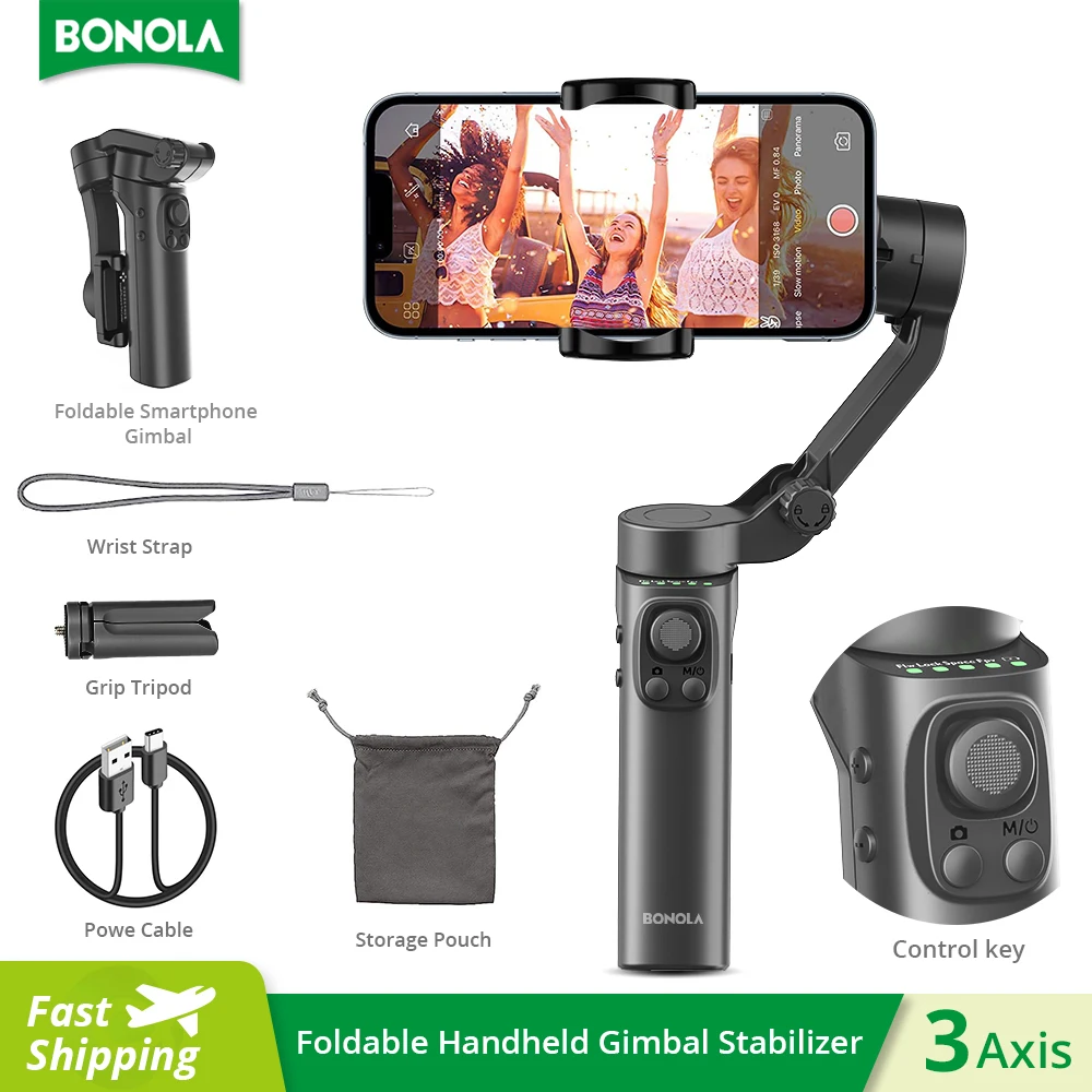 

Bonola Foldable 3 Axis Gimbal Stabilizer for iPhone/Android Cellphone Handheld Gimbal Anti Shake Tripods Video Shoot F5 Plus