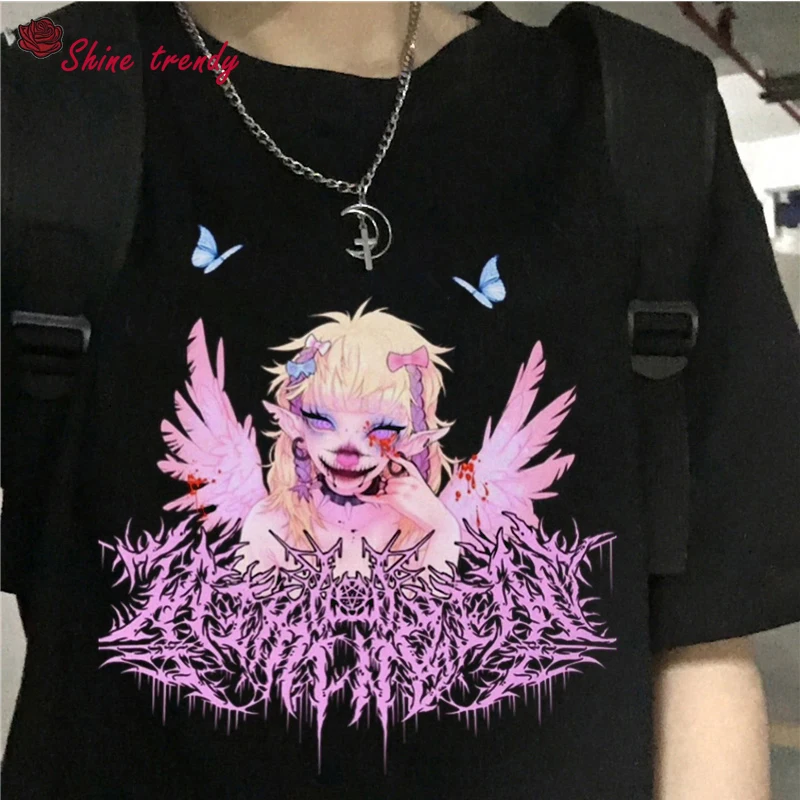 

Harajuku T Shirt Aesthetic Gothic Punk Cartoon Short Sleeve O-Neck Tops Women Dropshipping Summer Loose Oversize Street Clothes