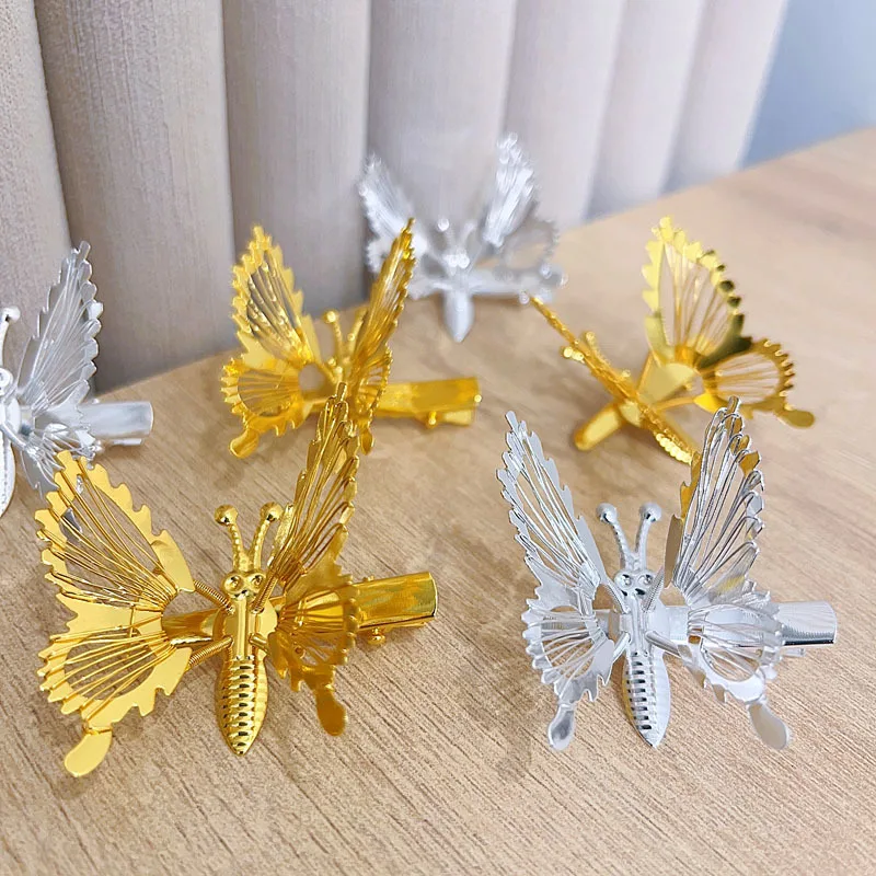 Трендовая элегантная металлическая полая заколка для волос с золотой бабочкой