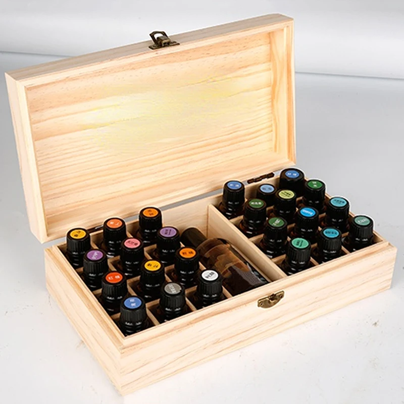 

25 Grid Essential Oil Carrying Case Wooden Storage Box Organizer Aromatherapy Container Treasure Jewelry Storage Box