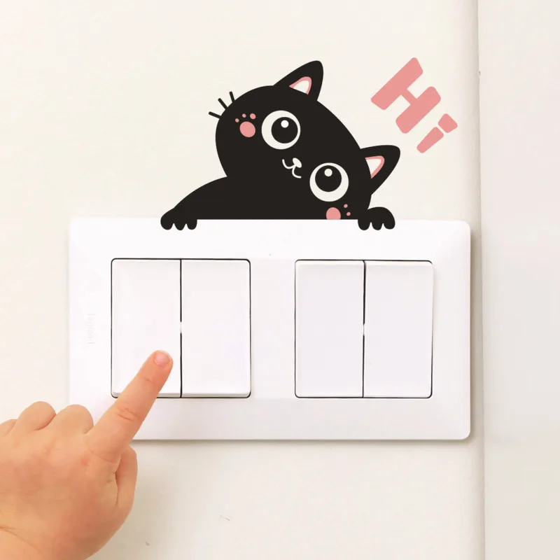 

Cute Cats English Black Kitten Switch Wall Stickers Bedroom Decorative Wall Stickers Creative Minimalist Style Self-adhesive