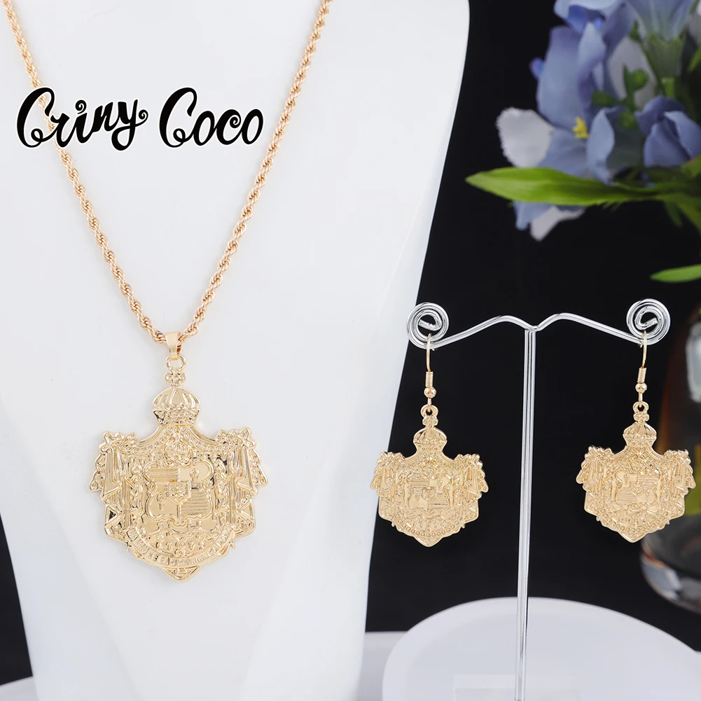 

Cring Coco Hawaiian Palace Pendant Polynesian Samoan Gold Plated Earrings Jewelry Sets Rope Chain Necklace Set for Women 2022