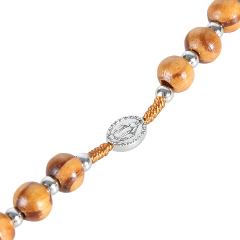 Y1UB деревянные четки ручной работы ожерелье крест кулон религиозные украшения