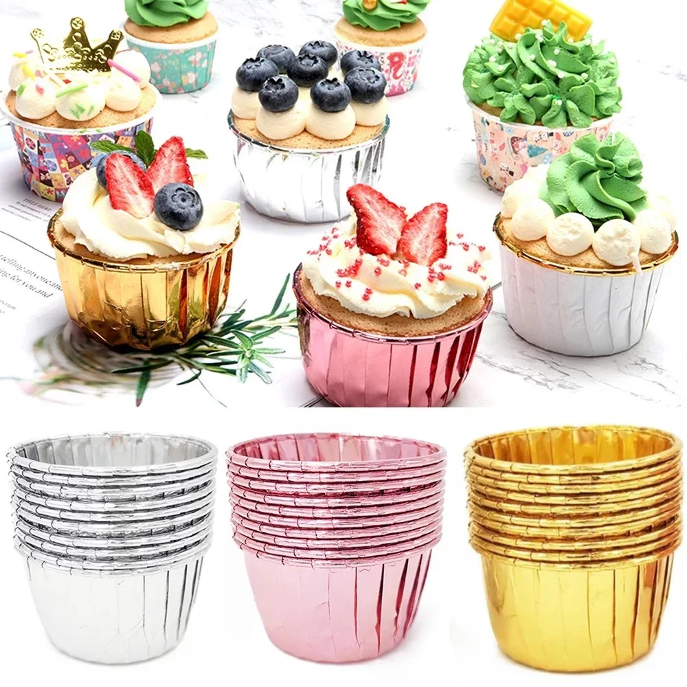 

50pcs Cupcake Paper Cup Oilproof Cupcake Liner Baking Cup Tray Case Wedding Party Caissettes Golden Muffin Wrapper Paper