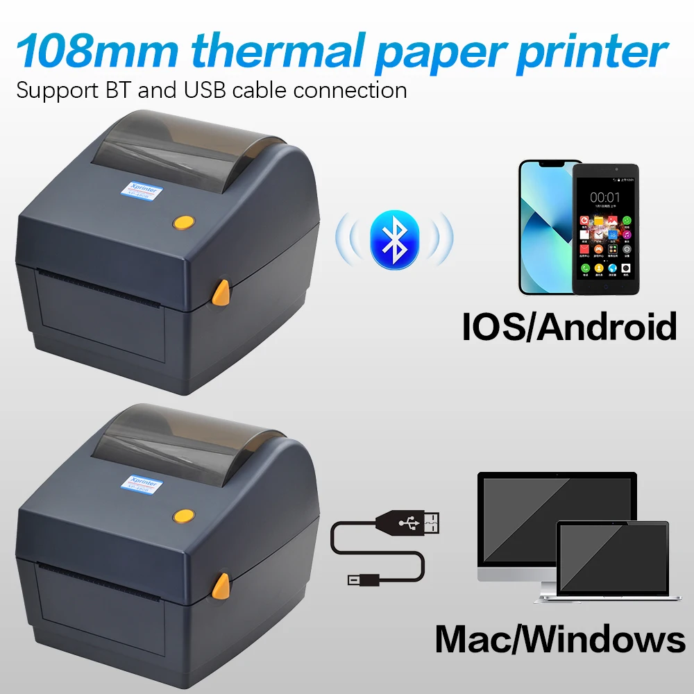 Фото Термопринтер этикеток Xprinter XP-480B 4X6 для штрихкодов, 108 мм, для рулонных наклеек, для самоклеящихся адресных этикеток, прямой термопринтер №4