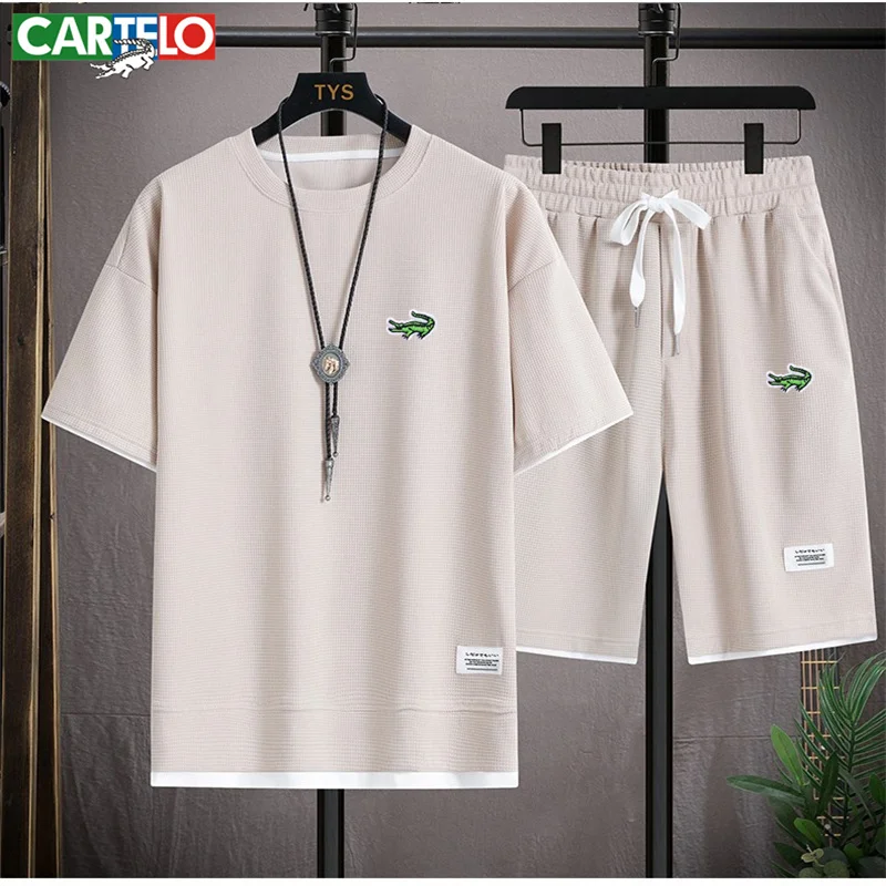 CARTELO Summer Men's 2-Piece T-shirt+Shorts Sportswear Fashion Embroidery Loose Harajuku Style Street Apparel Casual Golf Set