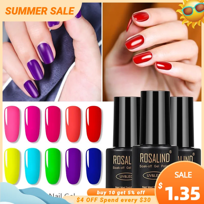 Rosalind nails 7ml Neon Gel Varnish Hybrid Bright For Nail Art Semi Permanent UV Lamp Base  Primer Gel Varnishes Gel Nail Polish