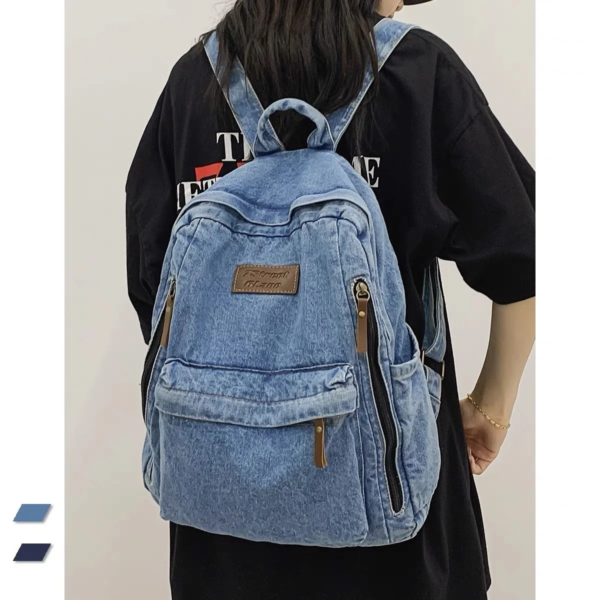 

New Women's Backpack Korean Retro Denim Backpacks College Student School Bag For Girls Large Capacity Travel Bagpack mochila