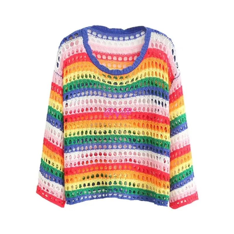 

Women's Fashion Long Sleeve Striped Color Block Knitted Sweater Crew Neck Loose Pullover Jumper Tops