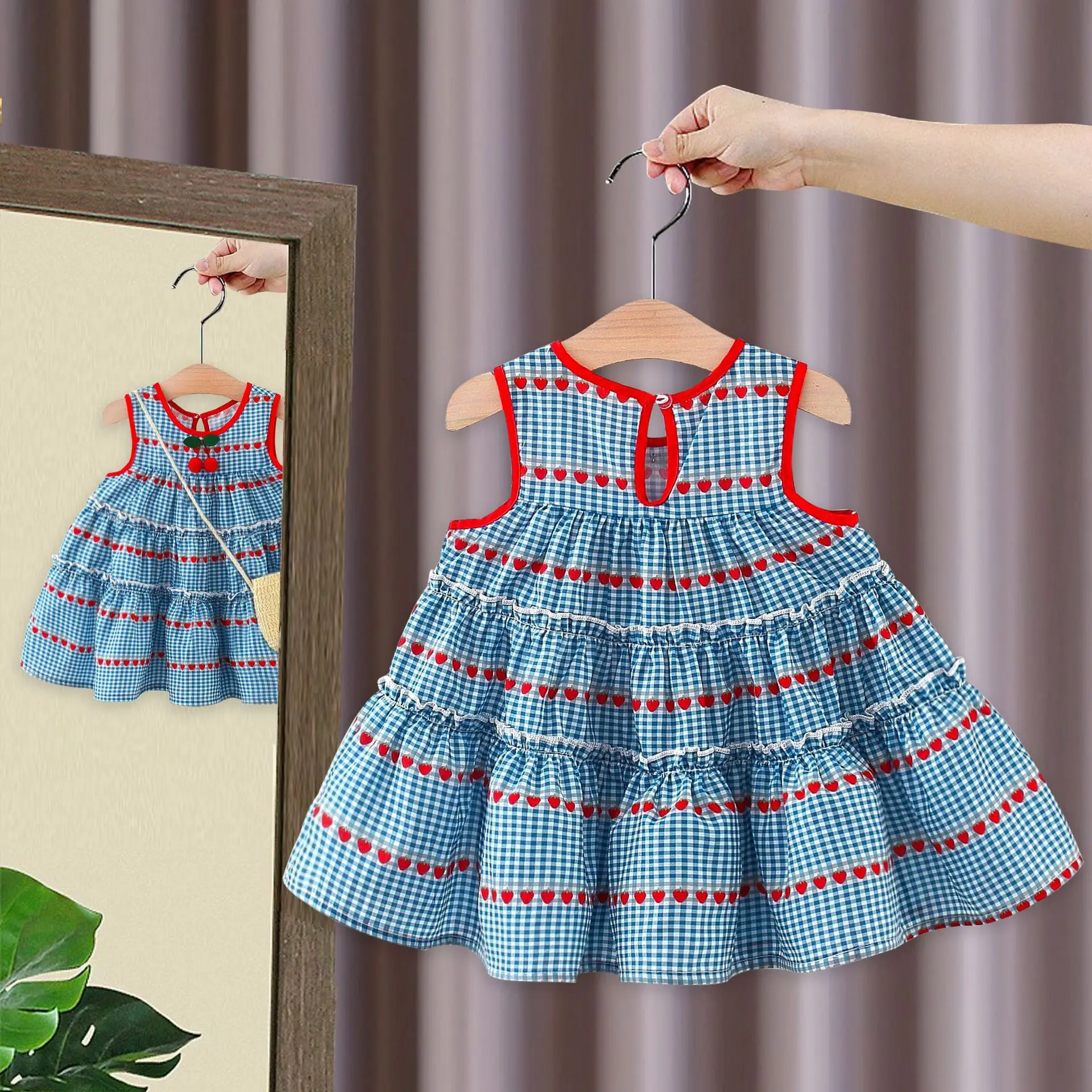 Летняя одежда для девочек 0-3 лет платье-майка из полиэстера клетчатое платье