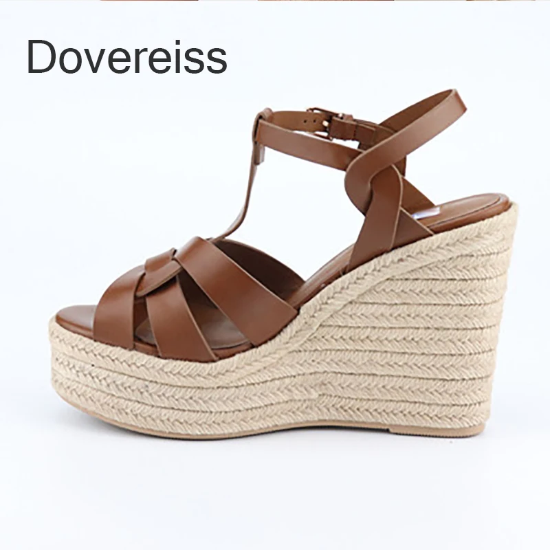 

2022 Summer Women Wedges Waterproof Sandals Fashion Sexy Brown Brown Pink Apricot New Narrow Band Party Shoes Consice Height 41