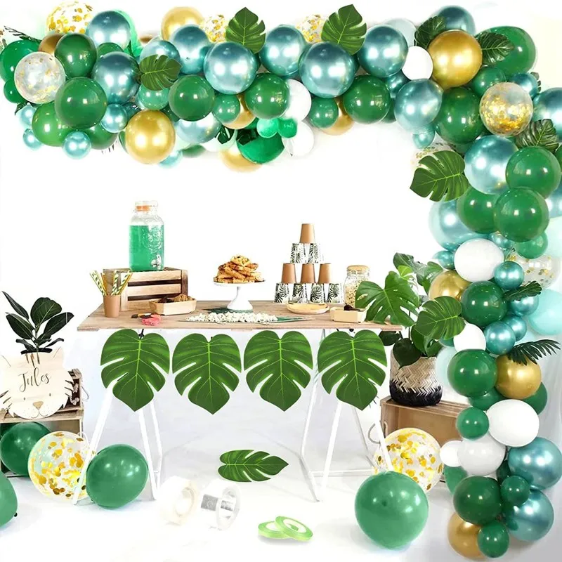 

139pcs Jungle Party Green Balloons Garland Arch Kit Tropical Palm Leaves Golden Ballon for Safari Jungle Themed Birthday Decor