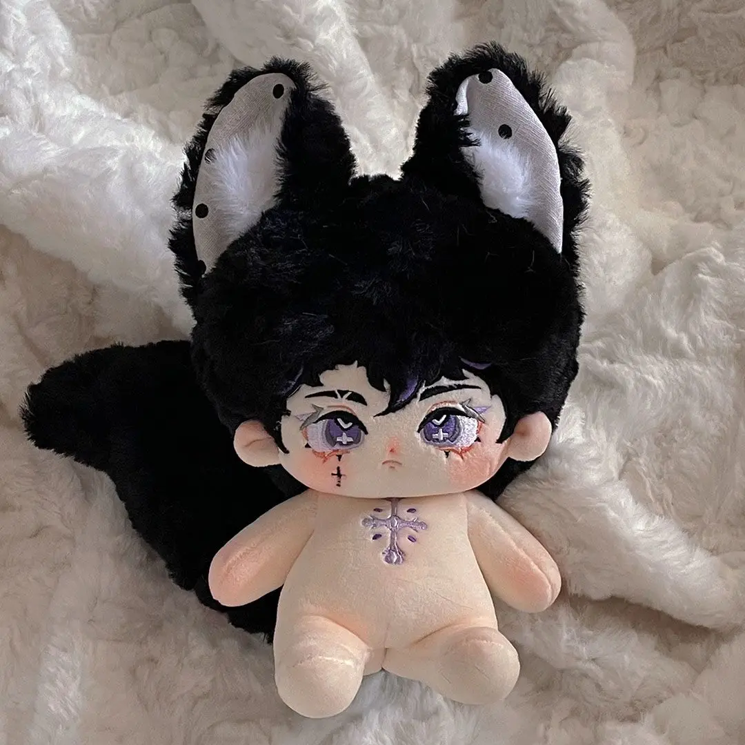 

Original Cute Black Cross Long Beast Animal Ear Kawaii 20cm Plush Cotton Doll Body With Tail Change Clothes Toys Cosplay Plushie