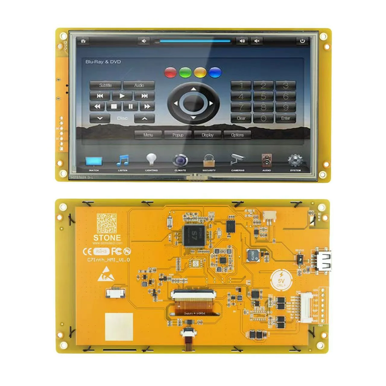 7 Inch LCD-TFT HMI Display Module Intelligent Series RS232/TTL Resistive Touch Panel for Industrial Equipment Control