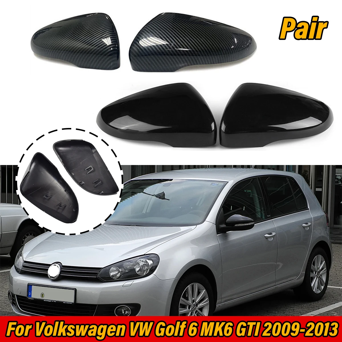 

Rearview Mirror Cover Wing Side Mirror Caps Carbon Fiber Look For Volkswagen VW Golf 6 MK6 GTI G-TI R 20 Touran 2009-2013 Black